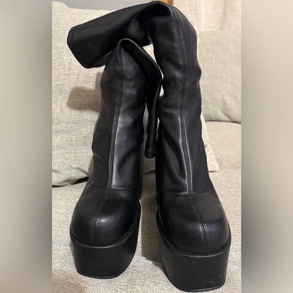 Naked Wolfe Black Platform Knee-High Boots with Wolf Accent - Picture 3 of 9